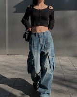 Oval cargo denim pants