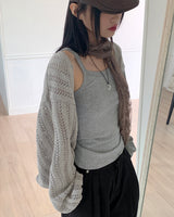 ロニカスカシパンチングニット長袖ボレロカーディガン