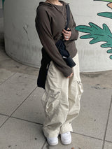 バイオウォッシングコットンワイドクリームカーゴパンツ / Bio-washing Cotton Wide Cream Cargo Pants