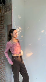Must-have shirring long-sleeved T-shirt