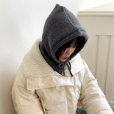 Tenu two-button hoodie knit ribbon strap balaclava
