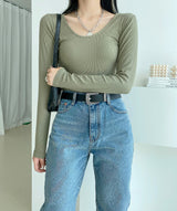 UネックリブドTシャツ / U Neck Ribbed T-shirt (4color)