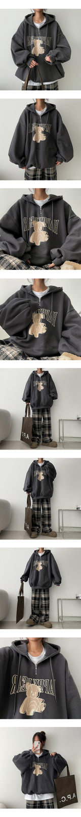 [Fleece] ipple Bear Oversized Fit Half Zip-Up Balloon Hood