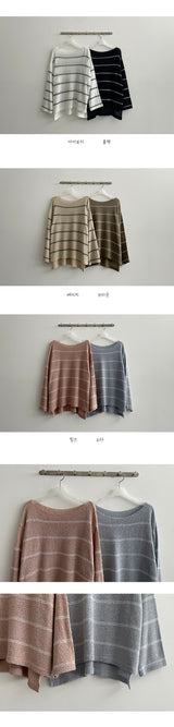 リンプルストライプブックルサマーロングスリーブニットウェア / Linple Stripe Bookle Summer Long-Sleeved Knitwear