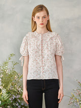 フローラルフリルピンクボタンブラウス / Floral Frill Pink Button Blouse
