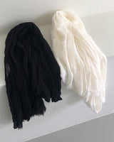 スプリングリネンプリーツロングスカーフマフラー / Spring Linen Pleated Long Scarf Muffler