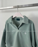 Fleece 6 color collar cropped sweatshirt