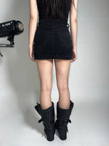 Padded fur belt long-boots (Black)