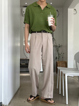 アンダーブックルオープンカラーショートスリーブニットウェア / Ander Bookle Open Collar Cool Short-Sleeved Knitwear (4 colors)