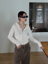 ベルベット クロップ フード ジップアップ / Velvet Crop Hood Zip Up (4color)