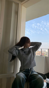 First Angora Letterang Hooded Knit