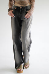 ラインフェイデッドデニムパンツ / black blue line faded denim
