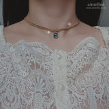シティウーマンゴールドチェーンチョーカーネックレス - ライトサファイア / City Women Gold Chain Choker Necklace - Light Sapphire