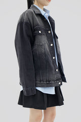 ウォッシングブラックブルーボクシージャケット / Washing Black Blue Boxy Jacket