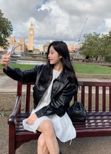 Classic Black Crop Leather Jacket