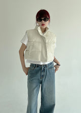 クロップレザーパッデッドベスト/Crop Leather Padded Vest (2color)