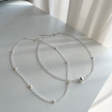淡水パールトランスペアレントクリスタルチョーカーシルバーネックレス/cct Silver 925 Fresh Water Pearl Transparent Crystal Choker Silver Necklace