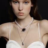 キューピッドハートパールネックレス/Cupid Heart Pearl Necklace_Silver