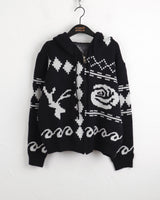 Beorose jacquard pattern hooded knit zip-up