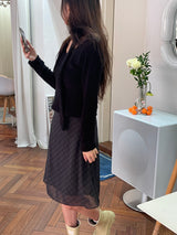 Rosé checkered silk banding skirt