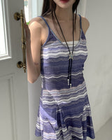 ブルーシービンテージグラディエントパターンフレアノースリーブミニワンピース / Blue Sea Vintage Gradient Pattern Flare Sleeveless Mini Dress
