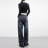 linen double-strap denim pants