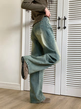 Aker string washing wide denim pants