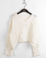 Siren Wave Punching Layered V-neck Cropped Long-Sleeved Knitwear