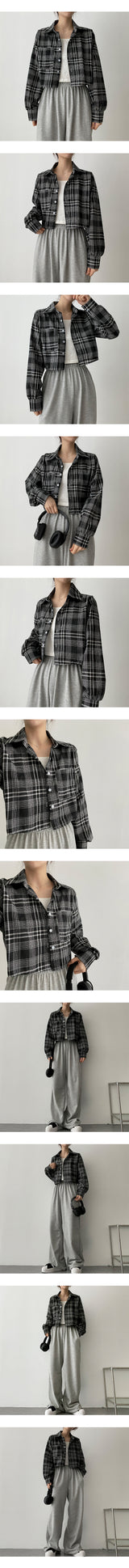 ベーシッククロップチェックボードパターンシャツ / Basic Crop Checkboard Patterned Shirt