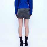 サテンドレープスリットミニスカート/Satin Draped Slit Mini Skirt _ Dark Grey