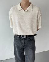AT cornerヘアリーVネック半袖襟付きニット/ AT corner Hairley V-collar Knitwear (3 colors)