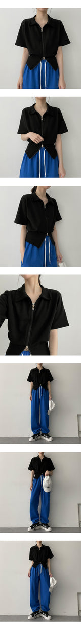 ロネットトゥーウェイカラーショートスリーブジップアップ / Lonet to Way Collar Short Sleeve Zip-up