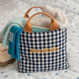 Porto check pattern bag picnic check cotton cloth bag cross shoulder tote bag S size