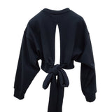 SETSETSET BACK RIBBON SWEAT SHIRT BLACK (6652450406518)