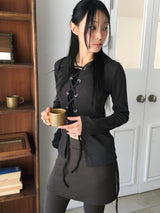 Thein corset strap slim hooded sweatshirt