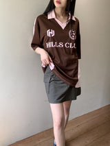 ヒルズ スポーティ ボクシー配色 カラージャージ 半袖Tシャツ/Hills Sporty Boxy Color Matching Collar Jersey Short Sleeve T-shirt