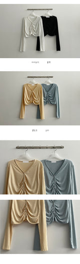 レブドシャーリングプリーツボタンカーディガン / Lebed shirring pleats button cardigan