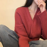 [Waist-cut] MONEY Vネックヒドゥンニットカーディガン