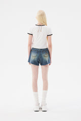 チェリーレーステープスリムTシャツ / CHERRY LACE TAPE SLIM T-SHIRT [WHITE]