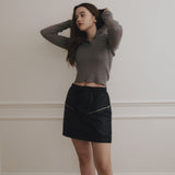 ナイロンファスナーミニスカート /Nylon Zipper mini skirt [2 Color]