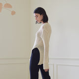 メッシュサイドスリット ニットトップ/MESH SIDE SLIT KNIT TOP (IVORY)