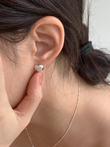 [92.5silver] matt heart one-touch earrings (wide ver.)