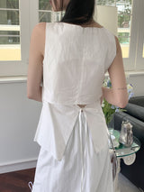 リボン ノースリーブ ベスト ブラウス/ Betin Back-slit Ribbon Sleeveless Vest Blouse