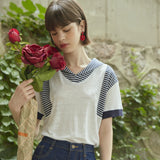 ストライプセーラーカラーTシャツ/[LINE] Stripe Sailor Collar T-shirt