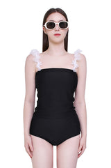 ラッフルマルチトリコットスパンロングチューブトップ/ruffle multi tricot span long tube top (black)