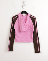 Cima Nagrang strap color combination cropped hooded T-shirt