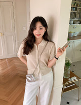 Dry Touch Collar Short Sleeve Knit Cardigan (4color)