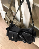Lanyoo diagonal zipper pocket leather shoulder bag