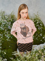 フラワーキャットレタリングスウェットシャツ / Flower Cat Lettering Sweatshirt (Pink)