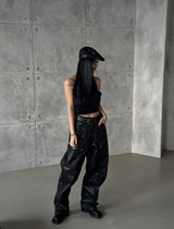 coated leather wide pants
